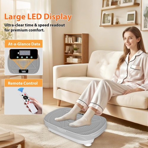 Homesy Vibration Platform Exercise Machine – Whole Body Workout, Fat-Burning & Lymphatic Support, Includes Remote and Resistance Bands, Shake Plate for Home Fitness and Fat Burning for Women Men, Grey