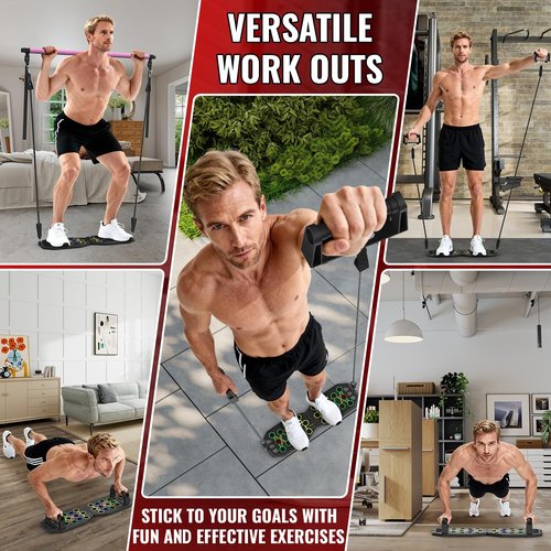 Lazolloa Push Up Board Bar Kit with Resistance Bands, Portable Pilates Bar for Fitness, Home Workout Gym System, Foldable Exercise Equipment for Full Body Training, Men & Women