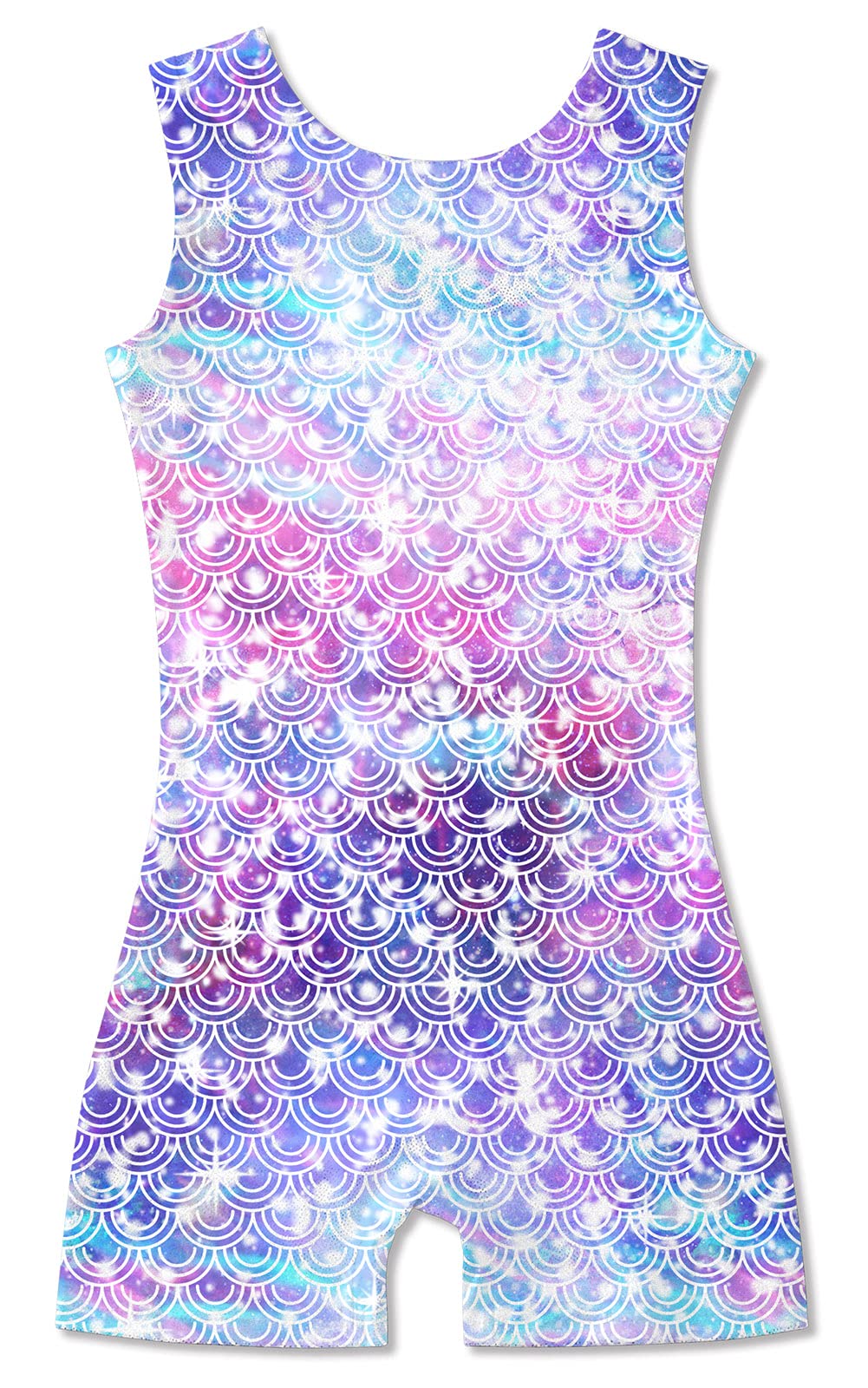 Funnycokid Gymnastics Leotards for Girls 6-7 Year Mermaid Outfit Kids Biketard Sleeveless Unitards with Short Dancewear Clothes Sparkly