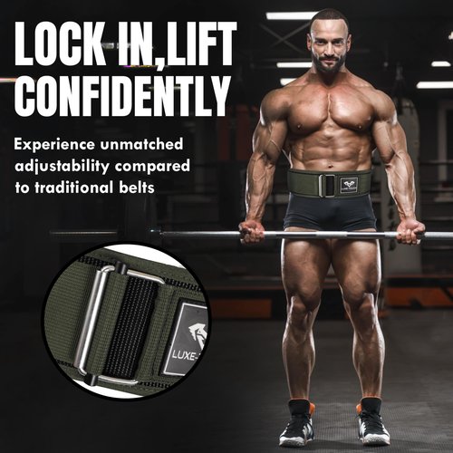 LUXE-TOUCH 4 Inches Nylon Weightlifting Belt with Quick-Release Buckle, Belt for Cross Working out, Bodybuilding, Power Lifting. Deadlift Training Belt, Adjustable Weight Lifting Spine Support (Green, X-Large (40" - 45"))