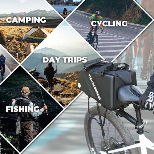 ROCKBROS Bike Trunk Bag Top Expandable Rear Rack Bag, EVA Hard Shell eBike Bag Rear Bag