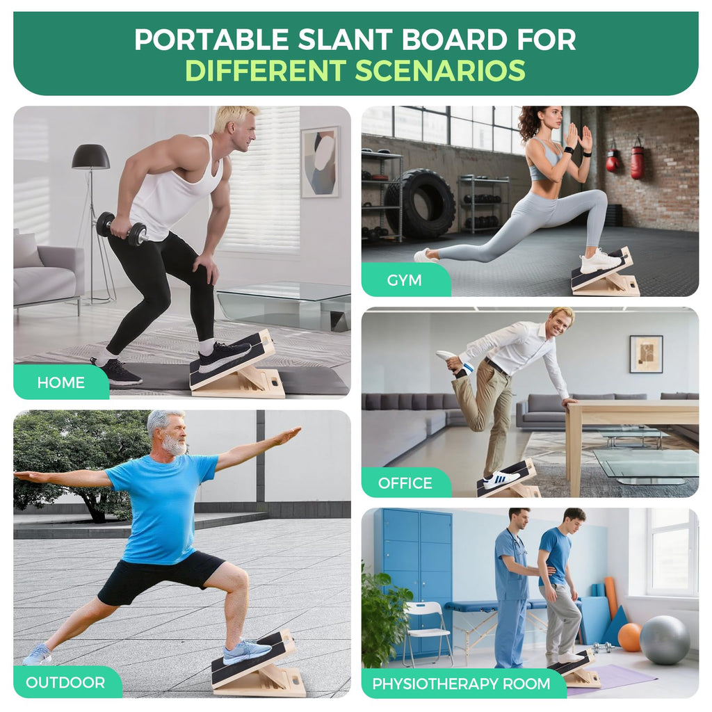 XCMVCN Slant Board for Calf Stretching, 5 Angle Portable Adjustable Calf Wooden Stretch Board with Training Poster, 300lb Weight Capacity for Ankle Heel Feet Leg Knees Physical Therapy Equipment