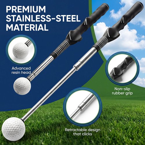 chufa Retractable Golf Swing Trainer, Telescopic Practice Club with Click Feedback, Right-Handed Ergonomic Grip & Arm Band, Grip/Posture Correction, Portable Indoor/Outdoor Tempo & Swing Path Aid