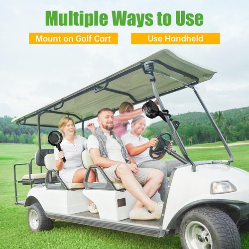 10L0L Golf Cart Fan - Universal Mount, 8000mAh Battery, 3-Speed Fan, LED Light, 56-Hour Runtime, Reverse Charging Function for Yamaha EZGO Club Car Golf Cart, Black