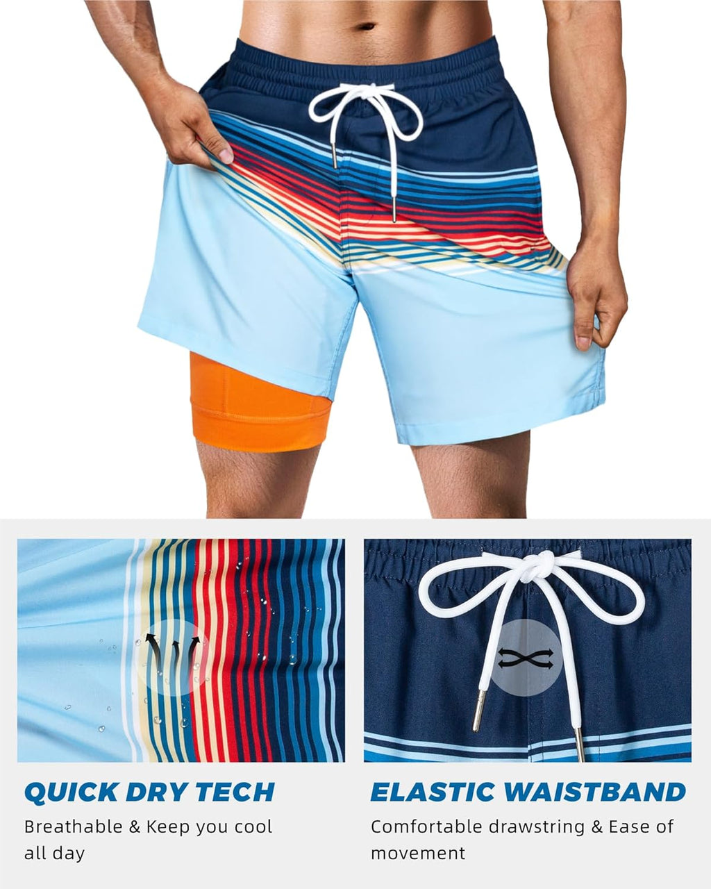 Surf Cuz Men's Swim Trunks - Quick-Dry 7" Compression Liner Swim Shorts | Stretchy & Comfortable
