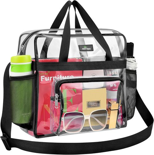 MAY TREE Clear Stadium Bag - 12x6x12 Clear Tote with Reinforced Straps for Work & Sports