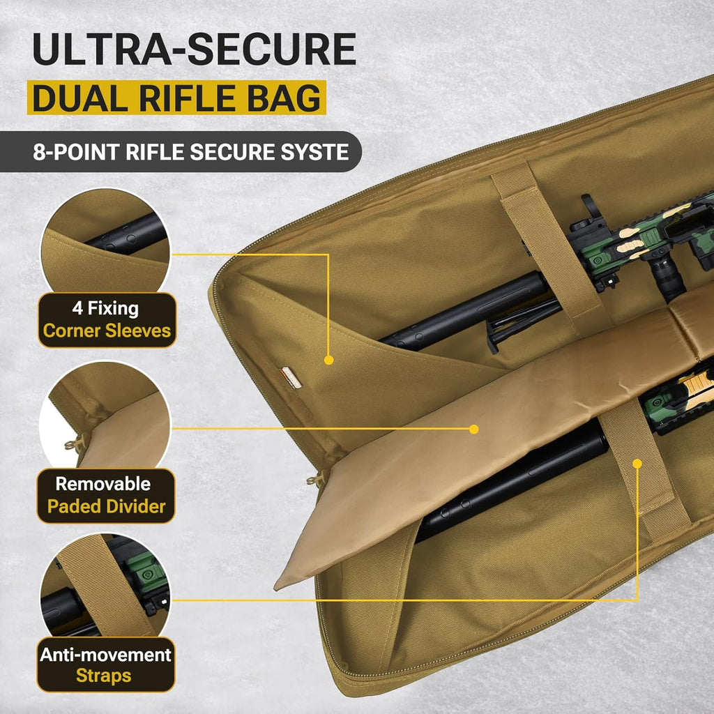 WOLFHUNT Tactical Double Rifle Case - Lockable Soft Bag Backpack for 48", 42", & 36" Rifles | Portable Gun Storage