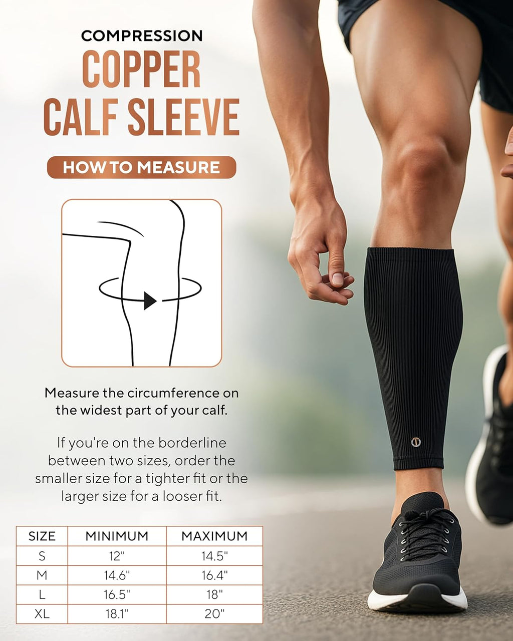 TheraCopper Copper Calf Compression Sleeve - Premium Breathable Shin Sleeve for Men & Women | Non-Slip Design for Muscle Recovery & Leg Fatigue