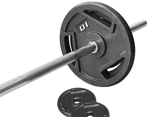 Fitvids Signature Fitness Cast Iron Standard Weight Plates Including 5FT Standard Barbell with Star Locks – 45-Pound Set (35 Pounds Plates + 10 Pounds Barbell) – nan – Black