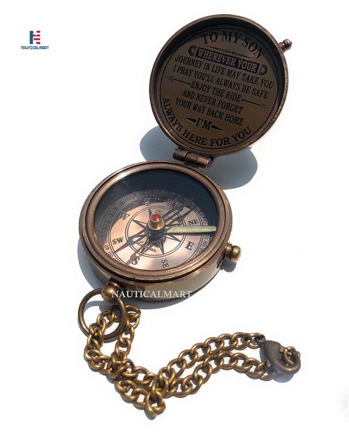 Antique Brass Compass Personalized Compass with Case, Gift for Son, to My Son Gifts, Mom to Son Gift