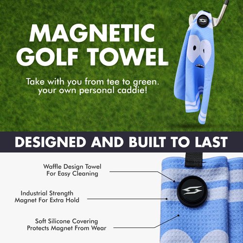 Scale Wear Design Magnetic Microfiber Waffle Disc Golf Towel – Large 16"x24" Clean Golf Club Ball Magnet Clip Hang Bag Cart Strong Premium Strength Ultra Absorbent Gear Blue Men (Towel Guy)