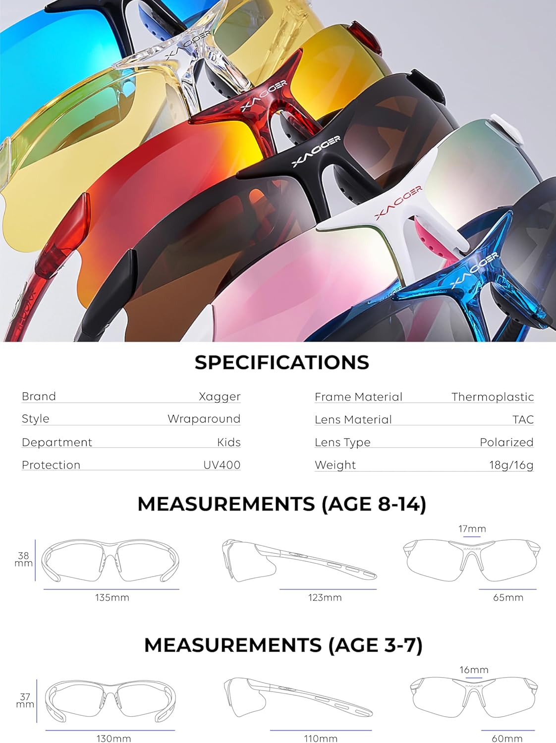 Xagger Kids Polarized Sports Sunglasses - Lightweight TR90 Frame for Boys & Girls | Ideal for Baseball & Softball