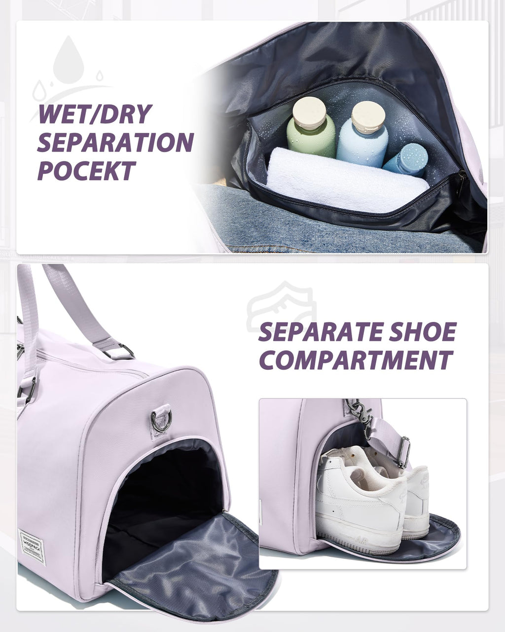 Travel Duffle Bag,Weekender Overnight Bags for Women with Shoes Compartment,Tote Gym Bag Personal Item Carry On Bag for Travel Business Trips Sport Hospital Dance Purple