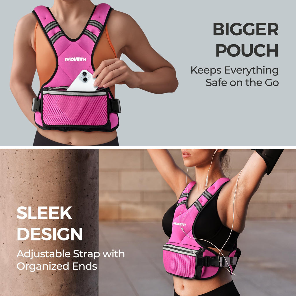 Adjustable Weighted Vest PACEARTH Ironsand Weight Vest with Six 1-Pound Adjustable Weights, 4-10 lbs Total, Big Zipper Pouch, Home Workout Weight Vest for Men and Women in Cardio and Strength Training