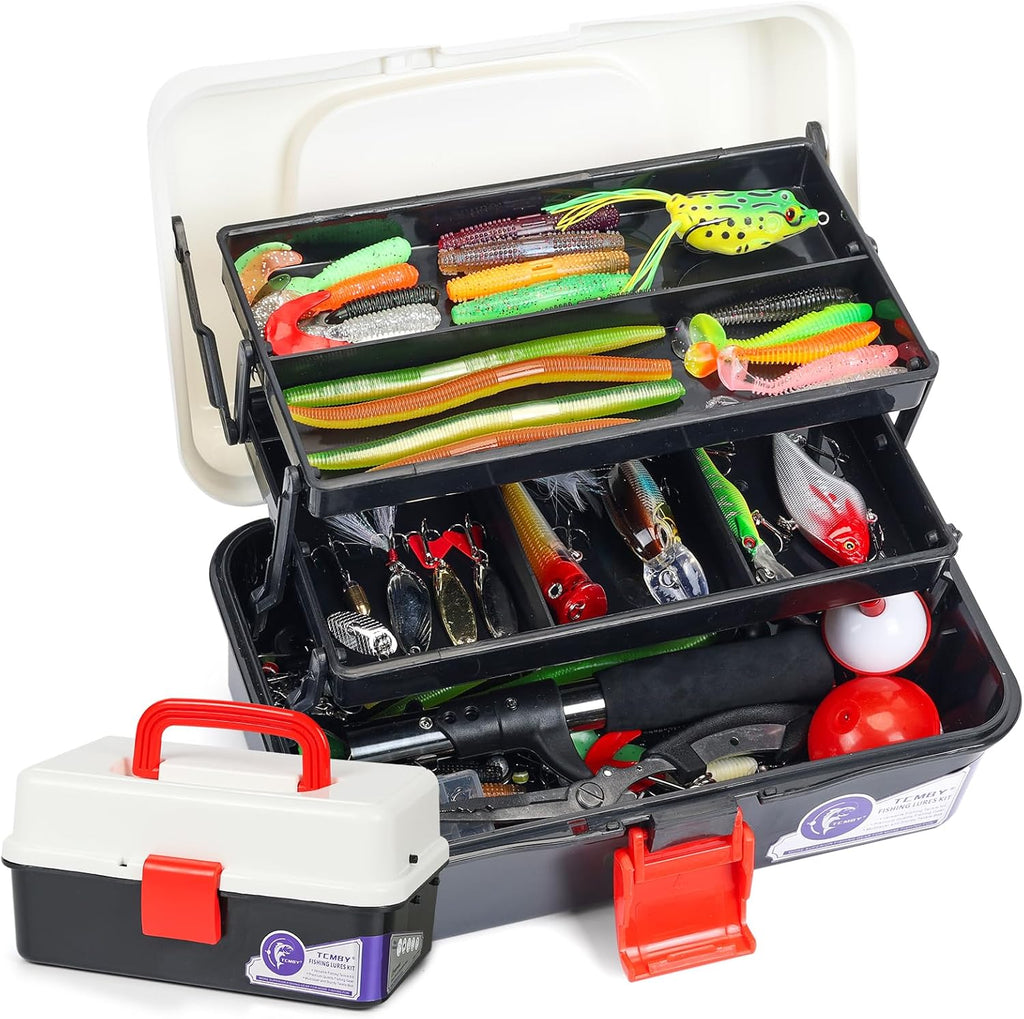 TCMBY Tackle Box - 3 Layers with 321Pcs Fishing Lures Kit, Pliers, Hooks & Accessories - Ideal Gift for Men