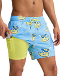 maamgic Mens Swim Trunks with Compression Liner 5 Inch, Quick Dry Bathing Suit with Zipper Pockets, Stretch No-Chafing Swim Shorts, Blue-Swimming Duck XX-Large