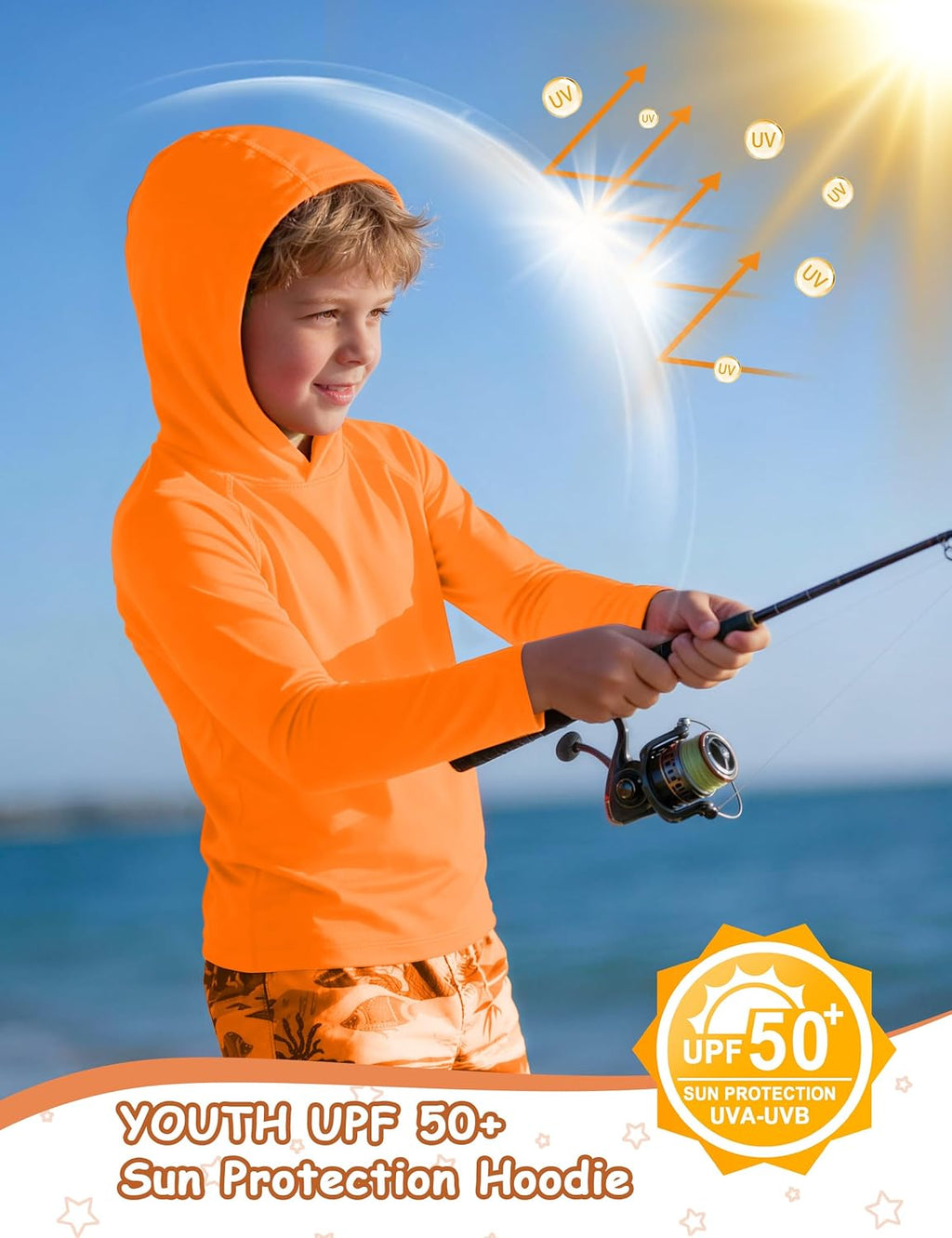 Skiennix Boys Hooded Rash Guard Swim Shirt - UPF 50+ Sun Protection for Youth | Ideal for Beach & Hiking
