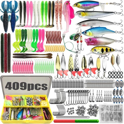 CATCHRO Fishing Lure Kit - 409 Pcs Tackle Box Set for Freshwater & Saltwater | Ideal Gift for All Skill Levels
