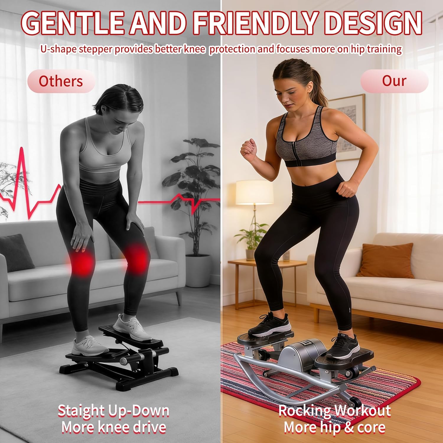 Rock Stepper | Low Impact Side-to-Side Workout Machine - 330LBS Capacity with Resistance Bands & Non-Slip Mat