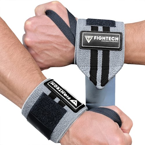 FIGHTECH Wrist Wraps for WeightLifting | 18 inch Professional Grade Lifting Wrist Wraps | Best for Powerlifting Competition, Strength Training, Bodybuilding (Gray, 18 Inch)