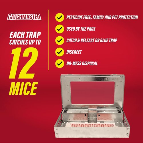 Catchmaster Multi-Catch Mouse Traps - Humane Indoor Pest Control | 3-Pack with Replaceable Glue Boards