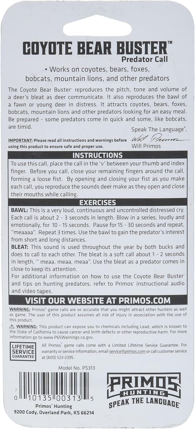 Primos Hunting Coyote Bear Buster Call - Effective Predator Call for Outdoor Enthusiasts