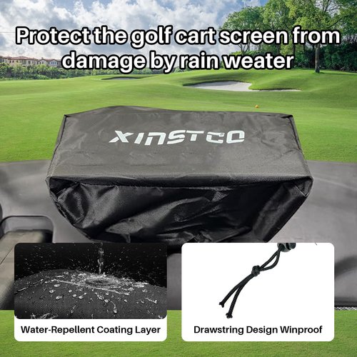 XINSTCO Golf Cart Waterproof Touchscreen Cover with Drawstring, Oxford Fabric 9" Screen Cover Fits for Evolution & Denago Golf Cart, Ev Golf Cart Accessories, Dustproof, Sun Protect, Black
