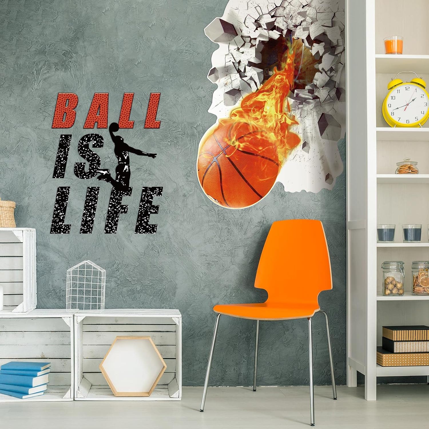 Skiennix Basketball Wall Decor - 3D Self-Adhesive Vinyl Dunk Silhouette Sticker | 18 x 38 Inch for Boys' Bedroom