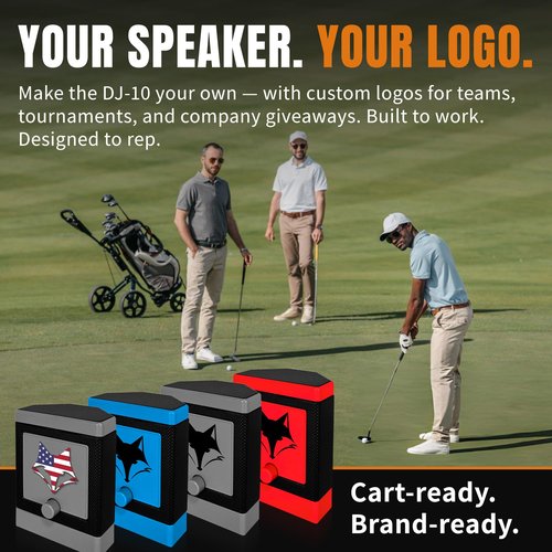 DESERT FOX GOLF DJ-10 Golf Cart Bluetooth Speaker – Wireless Magnetic Golf Speaker with Secure Mount – Loud, Weatherproof Sound with Retro Volume Knob & Built-in Charging (Gray w/US Flag)