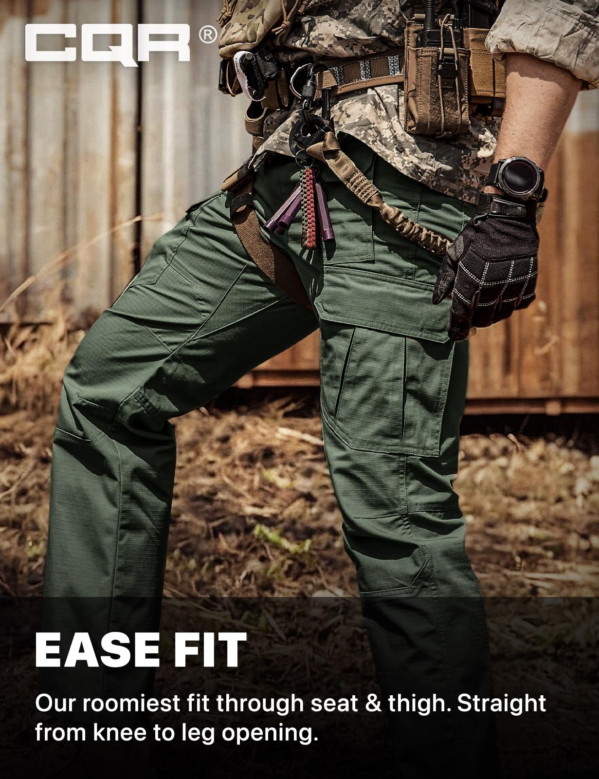 CQR Men's Tactical Pants, Water Resistant Ripstop Cargo Pants, Lightweight EDC Work Hiking Pants, Outdoor Apparel, Raider Mag Green Kelp, 34W x 34L