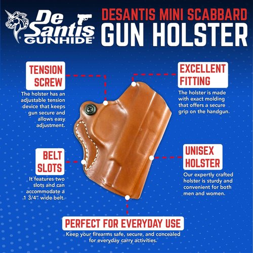 Desantis Mini Scabbard, Gun Holster with Secure Grip,Leather Molded, Right Hand Draw, Unisex,Tan, FITS:S&W M&P Shield 9/40,S&W M&P Shield M2.0 9/40