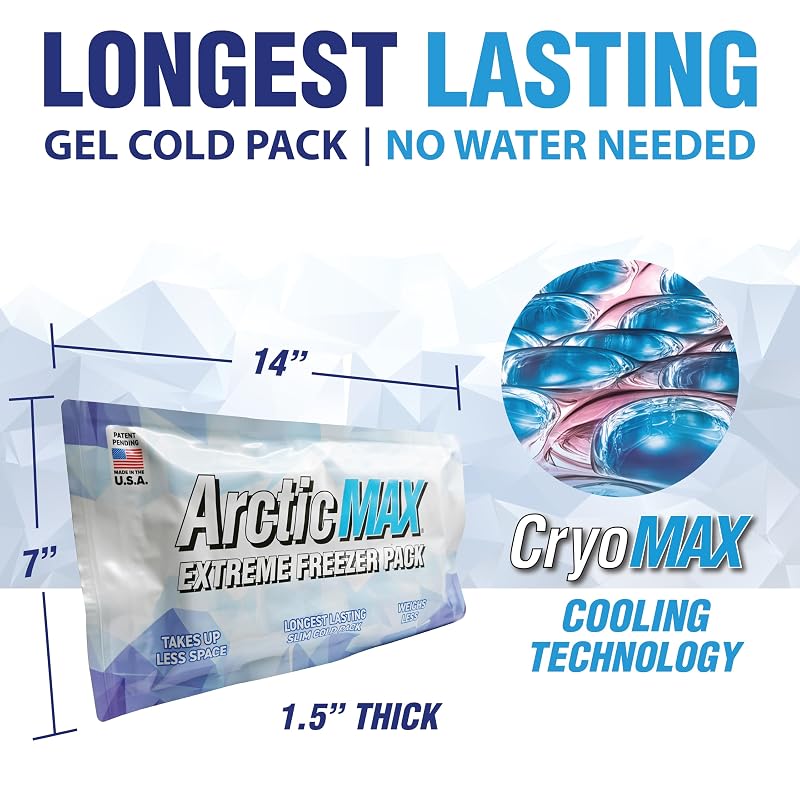 ArcticMAX Slim Cooler Ice Pack - Long-Lasting Reusable Bead Pack (Medium)