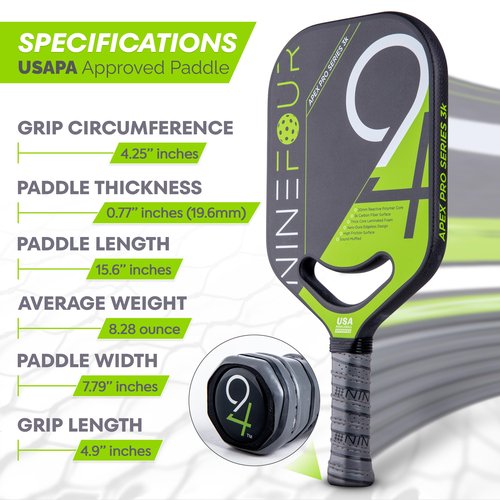 Apex Pro Series 3k Carbon Fiber Pickleball Paddle, USAPA Approved, High Spin Surface, Ultimate Control, Honeycomb Polypropylene Core, Thermoformed Open Throat, Quiet Category Approved Set Men Women