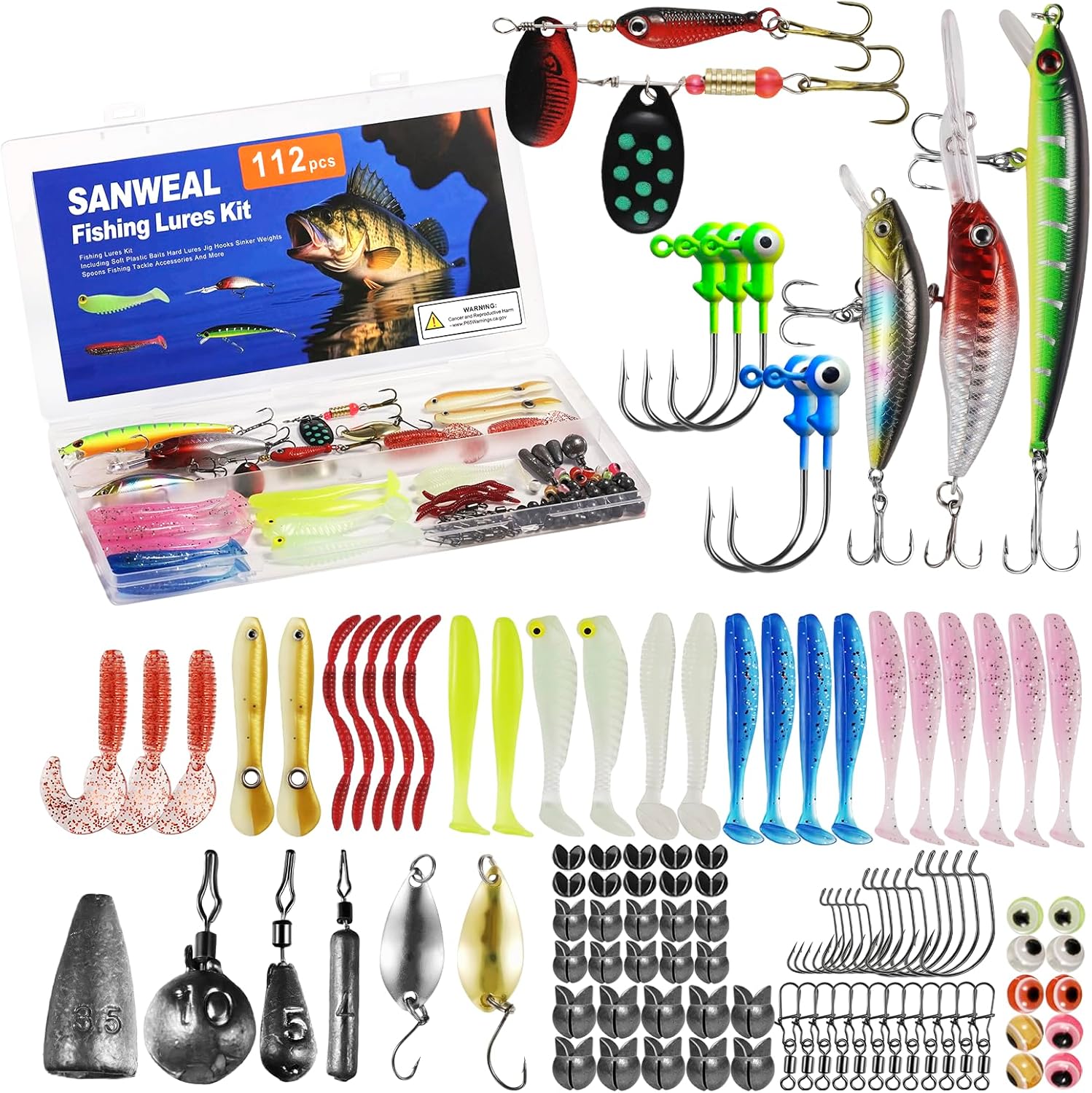 SANWEAL Fishing Weights Sinkers Kit - Complete Tackle Set with Jig Head Hooks & Swivels for Bass & Trout