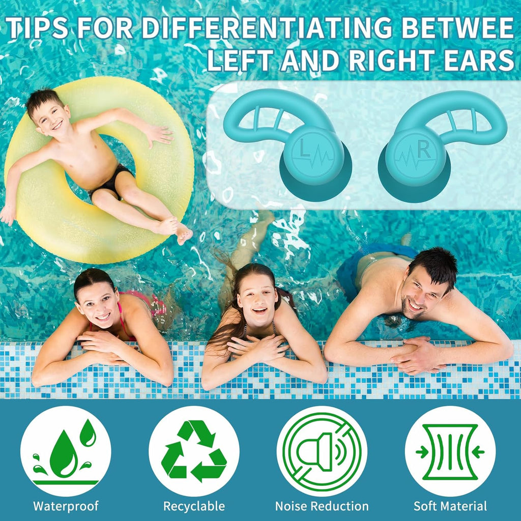 Skiennix Swimming Ear Plugs - 6 Pairs Reusable Silicone Waterproof Earplugs for Water Sports | Unisex