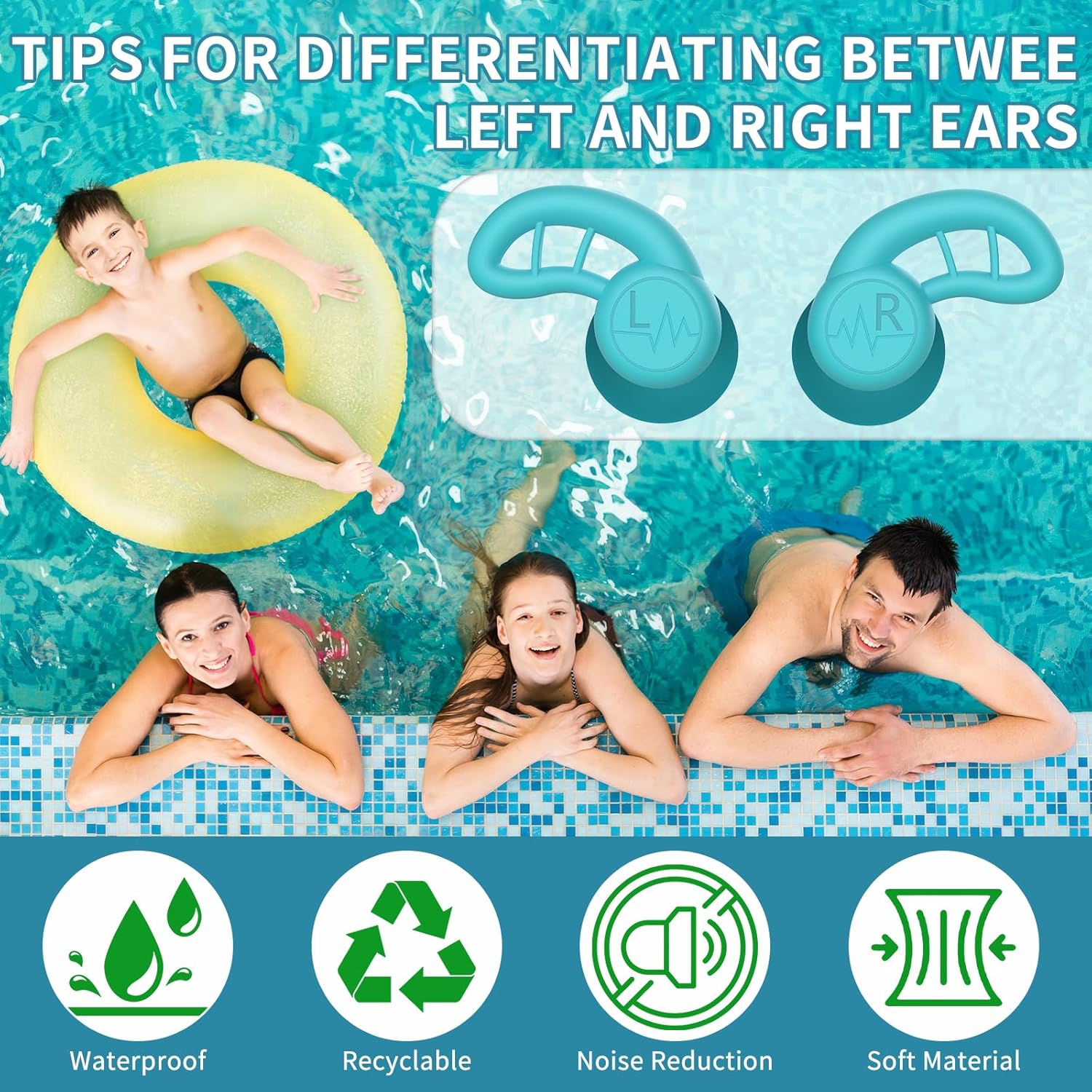 Skiennix Swimming Ear Plugs - 6 Pairs Reusable Silicone Waterproof Earplugs for Water Sports | Unisex