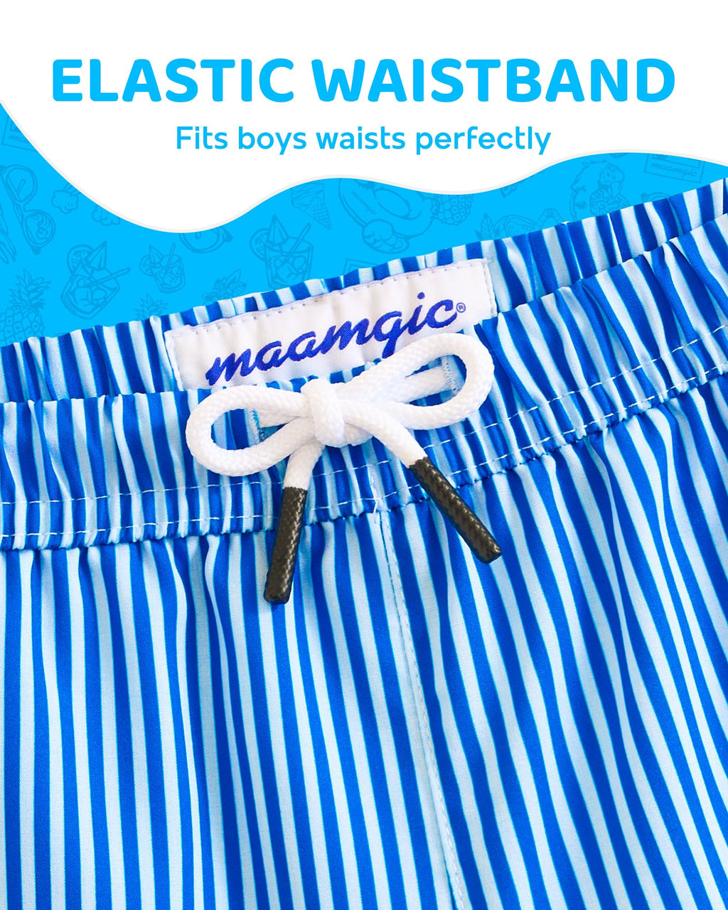 maamgic Boys Swim Trunks with Compression Liner 4-Way Stretch Quick Dry Bathing Suit Toddler Beach Shorts Blue White Stripes 5-6 Years