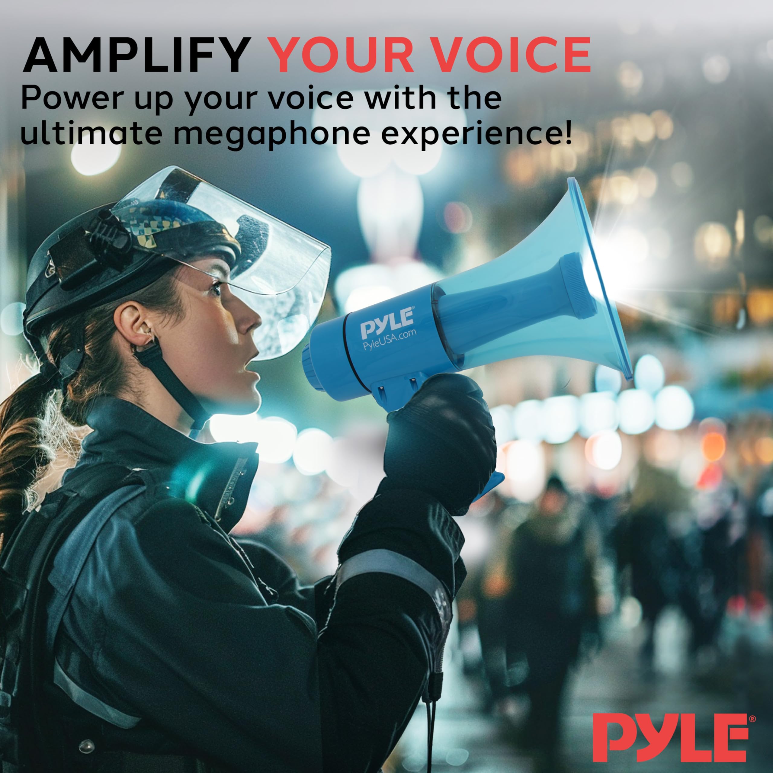 Pyle Megaphone Bullhorn and Flashlight - 40W Portable Megaphone Includes Rechargeable Battery, Alarm Siren, Adjustable Volume, LED, Indoor Outdoor