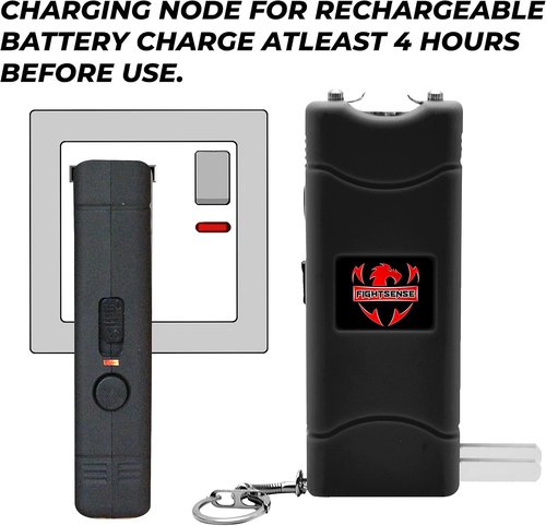 FIGHTSENSE Super Heavy Duty Keychain Stun Gun - Rechargeable Self-Defense Device with Flashlight & Nylon Holster