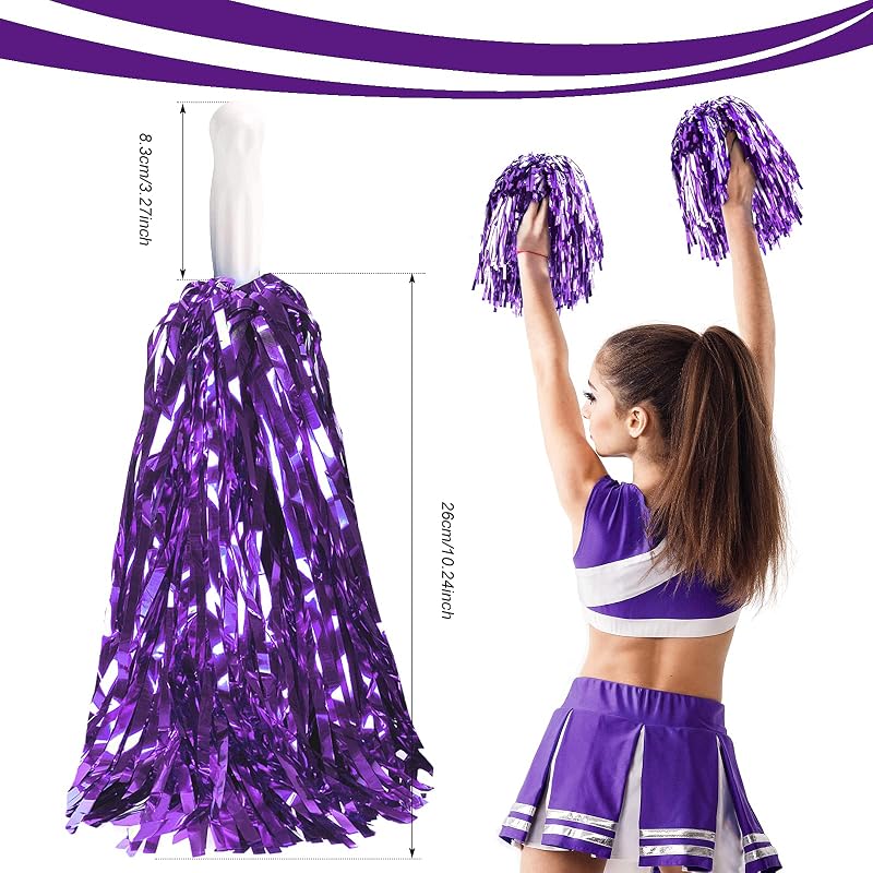 24 Pcs Metallic Cheerleading Pom Poms with Baton Handle - Purple (Variation of THIS listing)
