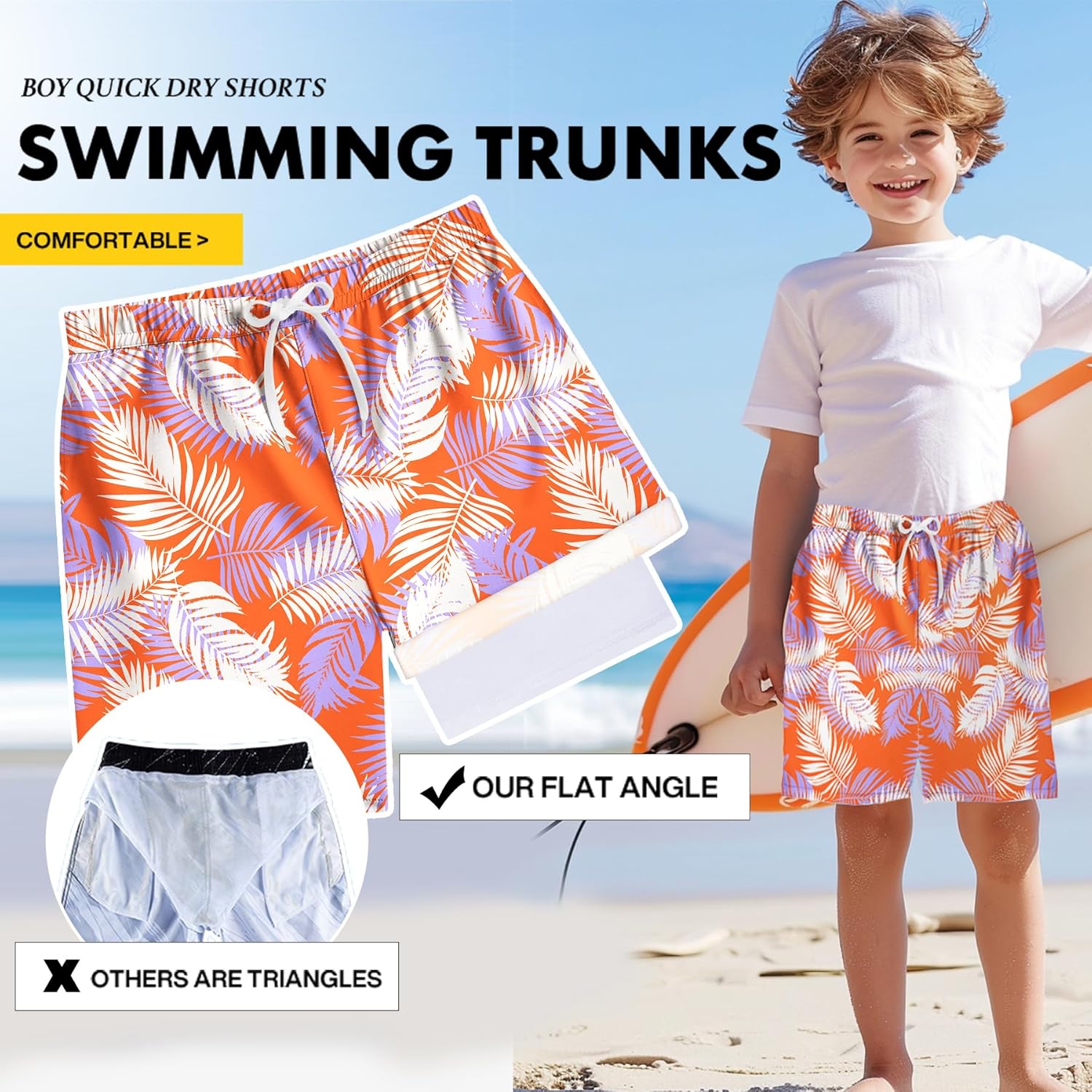 Skiennix Boys Quick Dry Swim Trunks - 2 in 1 Beach Shorts with Compression Liner