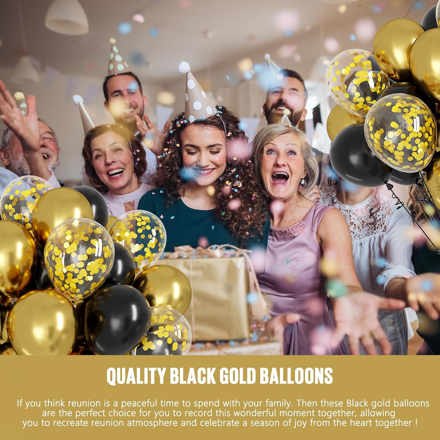 OWill Black and Gold Confetti Balloons - 100pcs 12" Balloons for Birthdays, Graduations & Weddings