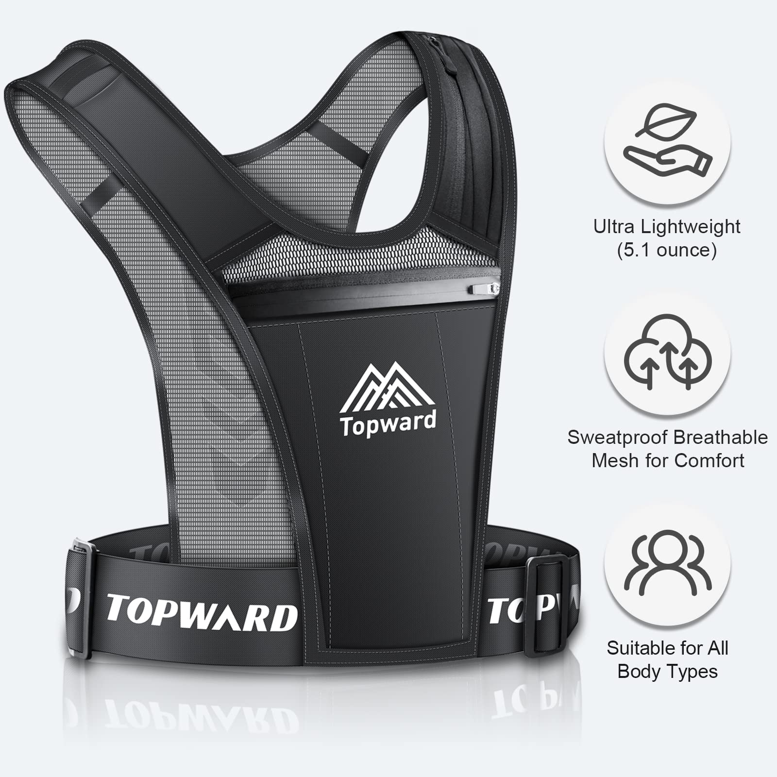 Topward Running Phone Holder Vest for Men Women Jogging Walking Exercise & Gym Workout. Waterproof Chest Pack for All Smartphones