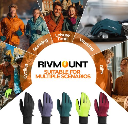 rivmount Winter Gloves Women Men, Cold Weather Touch Screen Liner Glove, Windproof 3-Layers, for Running, Cycling, Biking, Hiking, Driving(Black, Size S)