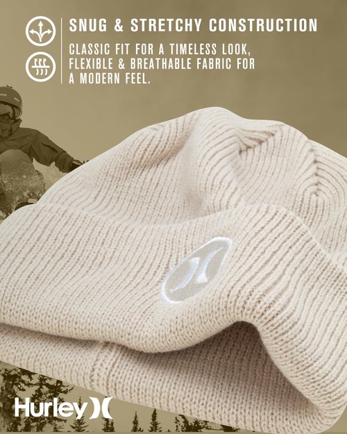 Hurley Beanie for Men Women - Classic Cable Knitted Skull Cap, Lightweight Winter Hat for Men and Women, Size One Size, Oatmeal