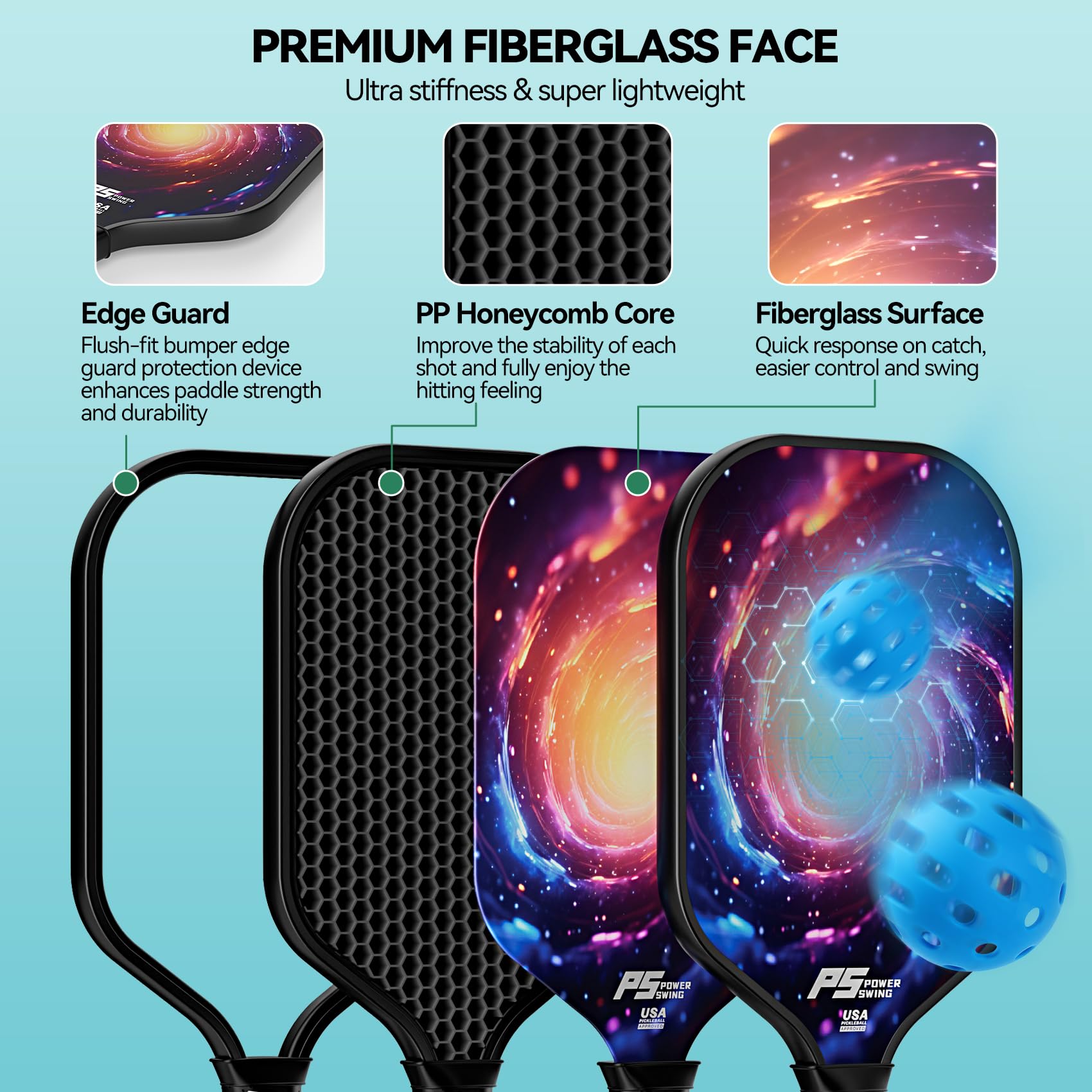 Pickleball Paddles - USAPA Approved Professional Carbon Fiber Pickleball Paddles with SRT Pro Polymer Honeycomb Core, 3K Textured Carbon Fiber Surface, Top Pickleball Paddle by Power Swing