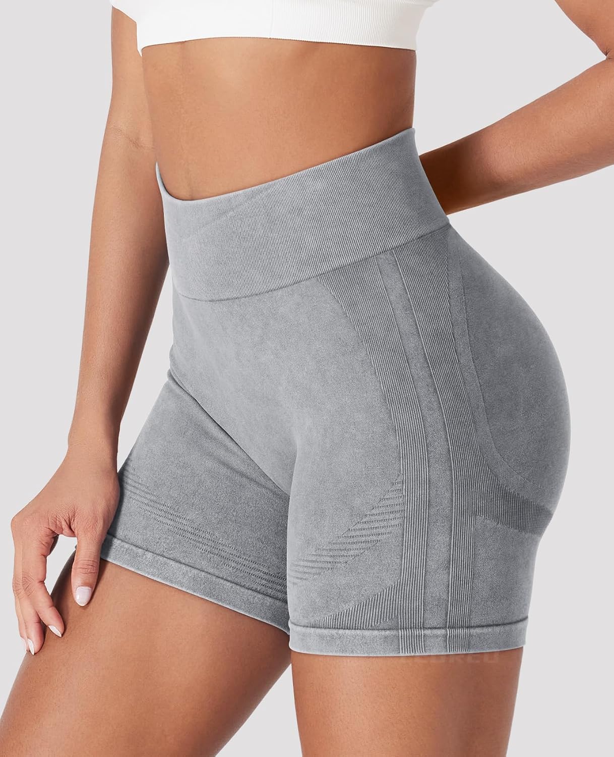 YEOREO Women's Biker Shorts - 4.5" Faux Denim, Mid Waist, No Front Seam, Hidden Scrunch Design