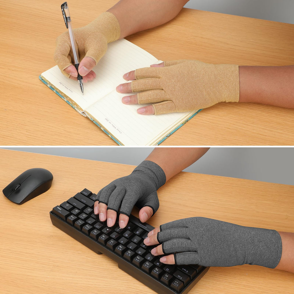 Senkary 3 Pairs Compression Arthritis Gloves Fingerless Carpal Tunnel Pain Relief Gloves for Women Men, Wrist Brace Hand Support for Swelling, Trigger Finger, Crocheting, Typing