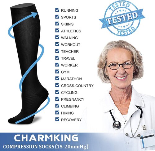 CHARMKING Compression Socks - 15-20 mmHg Support for Enhanced Circulation | 3 Pairs for Athletes
