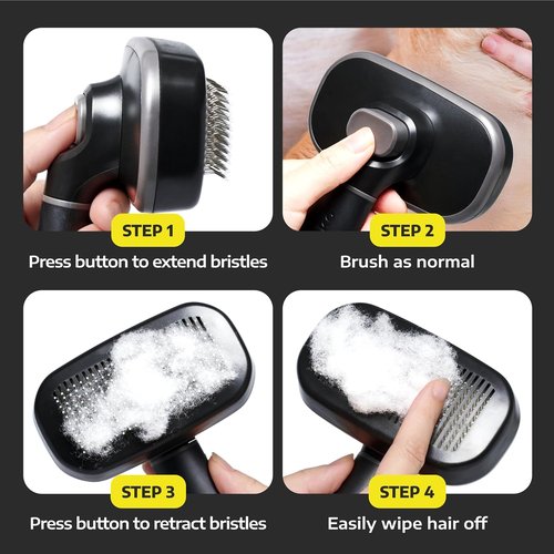 Hertzko Self-Cleaning Slicker Brush - Grooming Tool for Cats & Dogs | Painless Detangling & Easy-Clean - Black